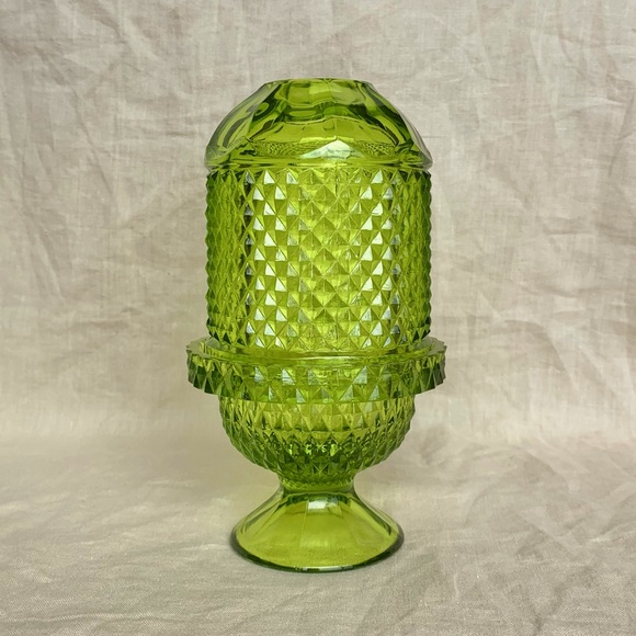 Viking Other - Viking Fairy Lamp / Diamond Point Glimmer Light / Green Glass Candle Holder